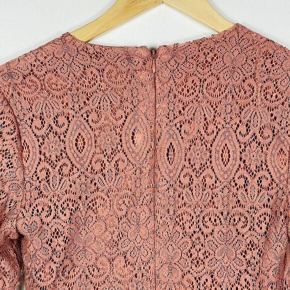 Bardot Isla Russet Brown Long Sleeve Side Ruched Lace Dress Womens Medium NEW - Picture 6 of 7